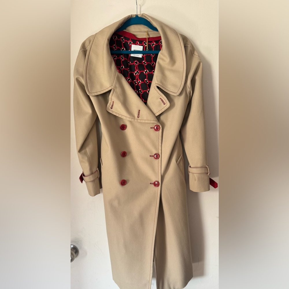 Moschino Tan Trench Coat with Red Accents - Picture 2 of 11